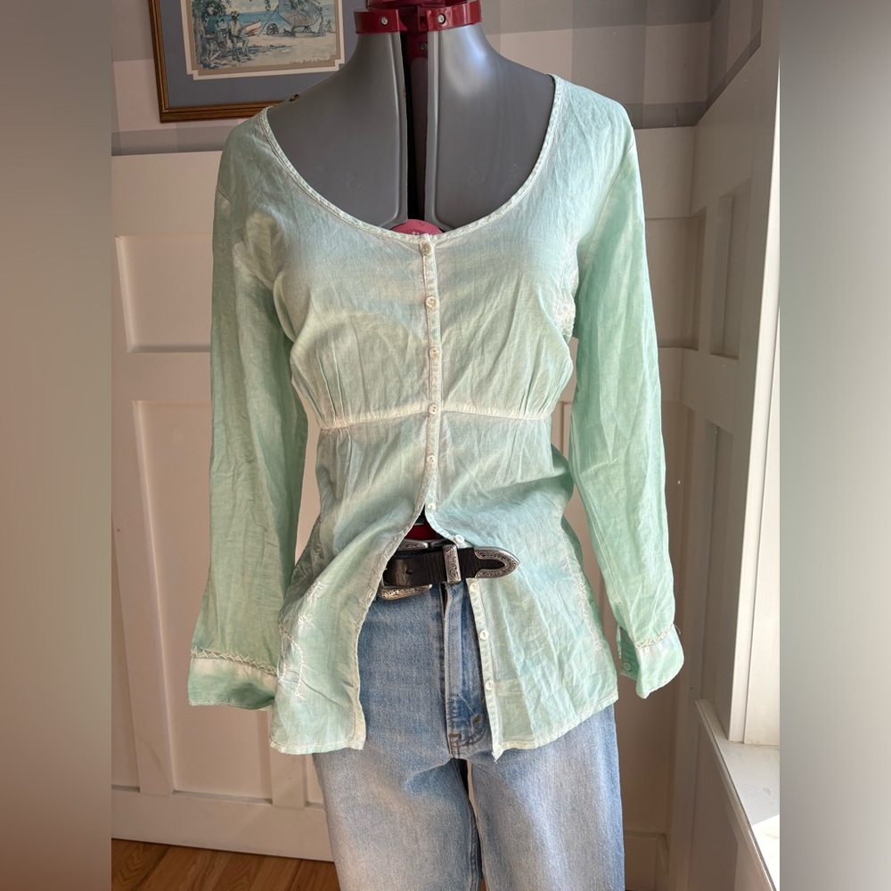 Joe Browns Mint Green Button-Front Embroidered Tunic Size 14